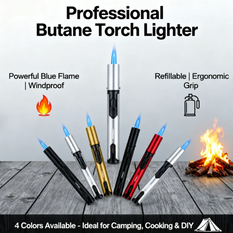 Kitchen Gadgets Essential - Metal Pen-Style Torch Lighter - Refillable