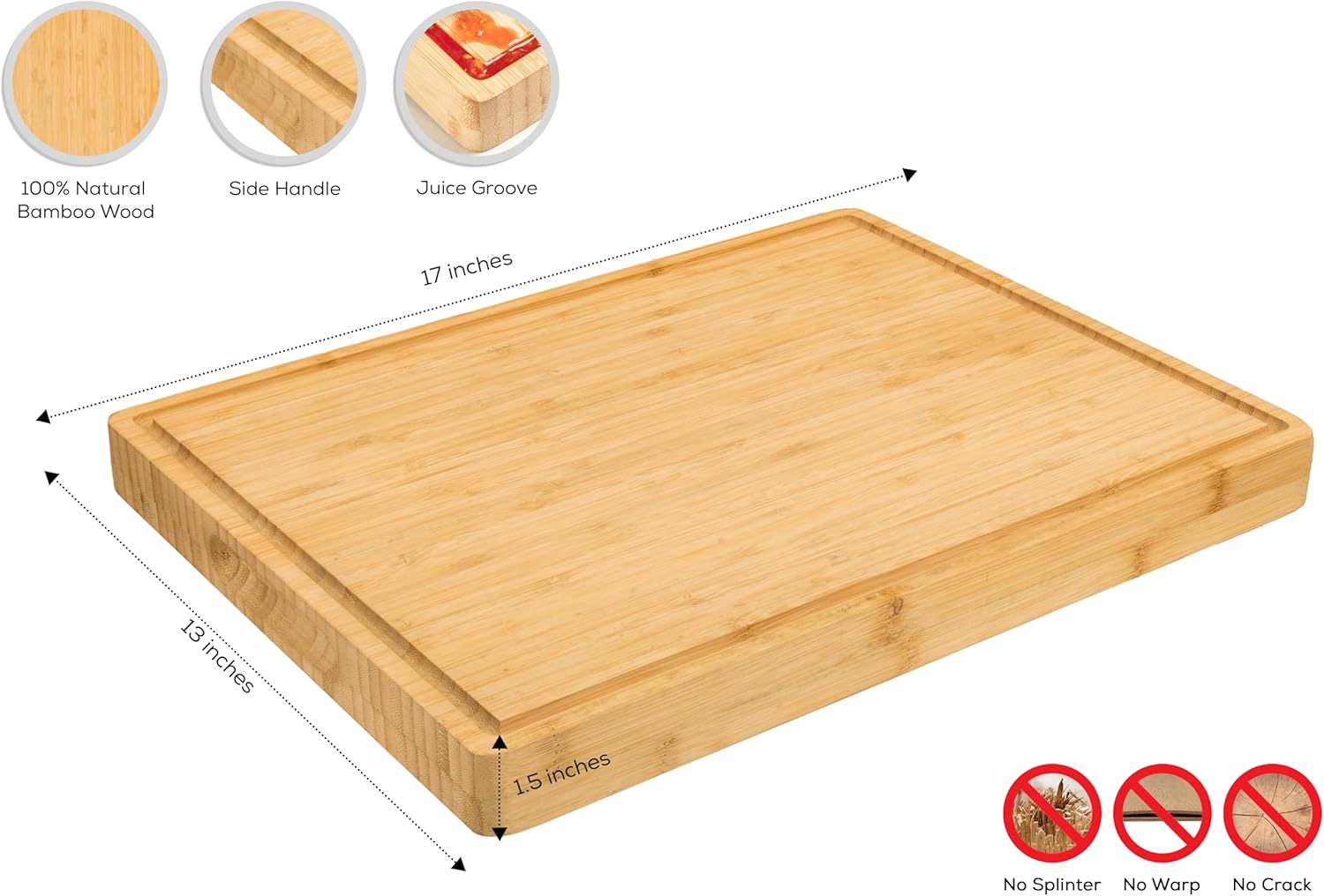 Extra Thick Bamboo Wooden Cutt - Bamboo Cutting Board reseña y precio