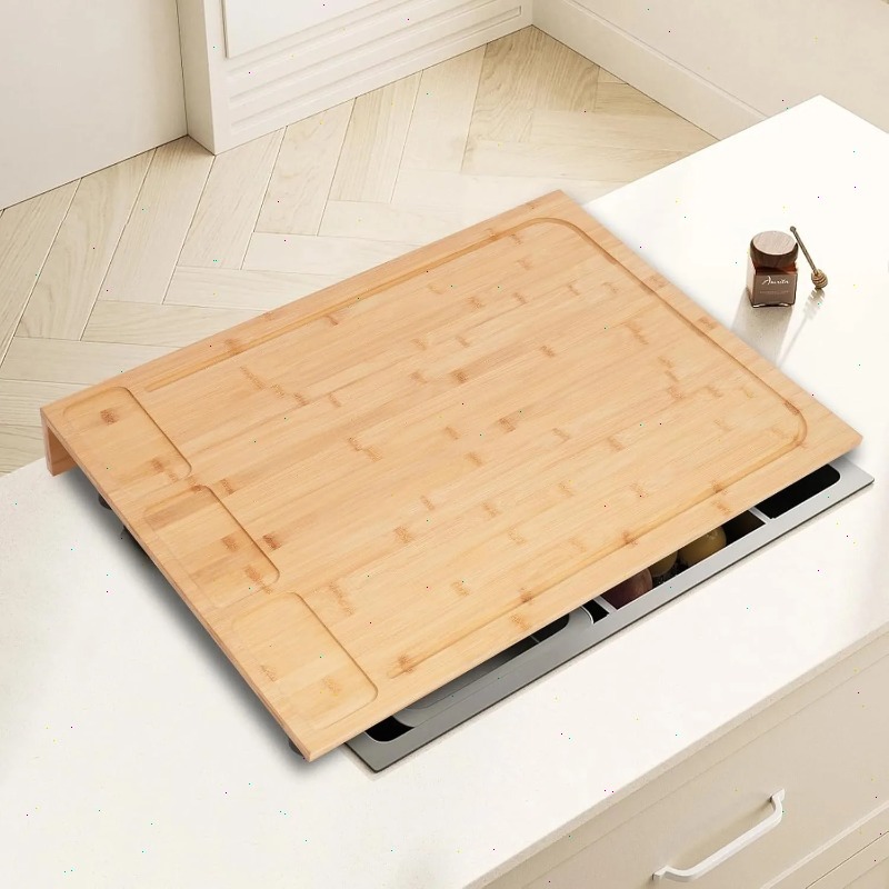 Large Bamboo Stove Top Cover w - Bamboo Cutting Board reseña y precio
