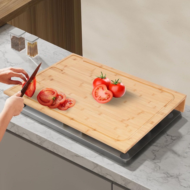 Large Bamboo Stove Top Cover w - Bamboo Cutting Board reseña y precio